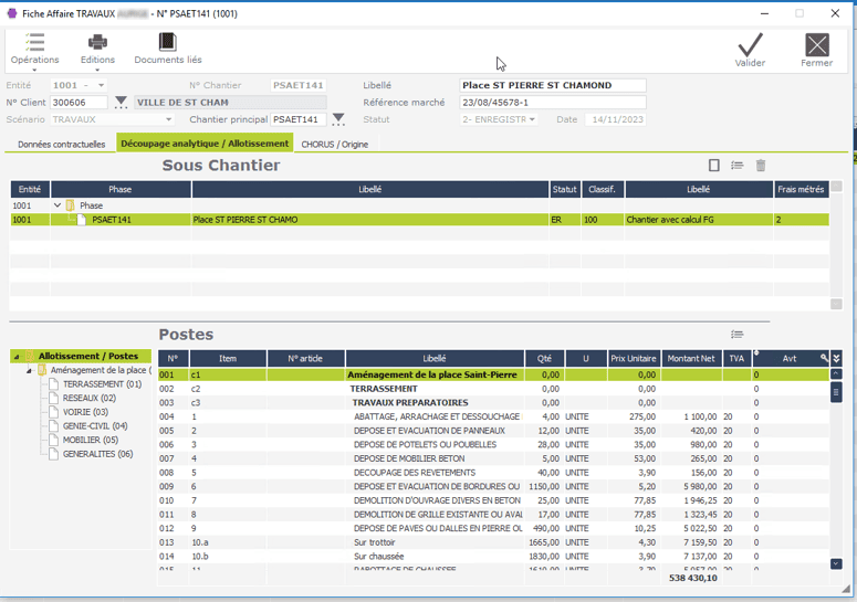 Une fiche affaire dans l'ERP HexaOpale Une fiche affaire dans l'ERP Hexaopale