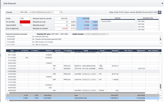 Situation de projet dans l'ERP HexaOpale