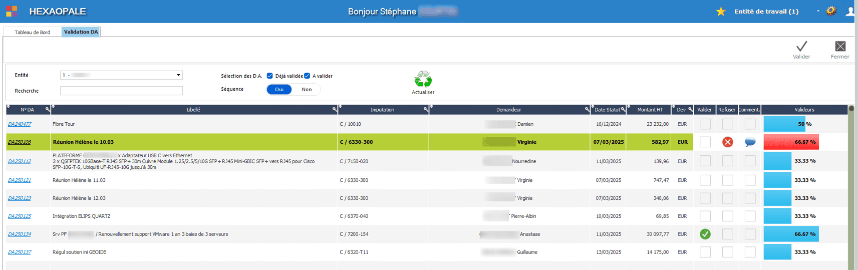 Validation d'une demande d'achat dans le logiciel ERP HexaOpale Validation d'une demande d'achat dans le logiciel ERP HexaOpale